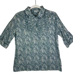 Peppermint Floral Tunic Top‎ Button Blouse Womens Size M Blue Boho Cottagecore